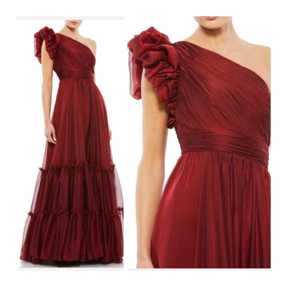 Mac Duggal Dresses & Skirts - Mac Duggal 67878 Wine Red Formal One Shoulder Dress Organza Gown 16 Burgundy